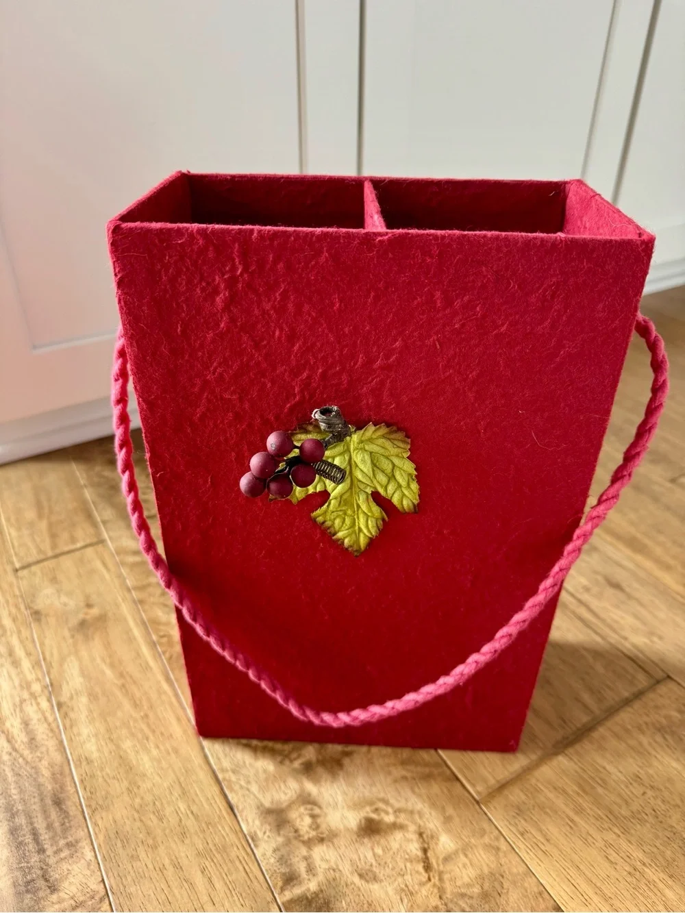 Red Decorative Gift Box with Leaf & Berry Accent